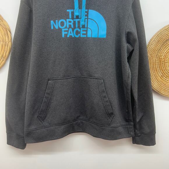 The North Face Gray Blue Logo Hooded Sweatshirt Hoodie Athleisure Mens Large - Picture 4 of 5